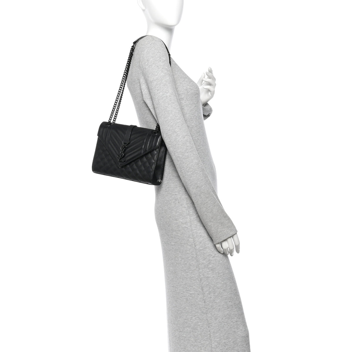 Grain De Poudre Textured Mixed Matelasse Triquilt Medium Monogram Monochrome Satchel Black