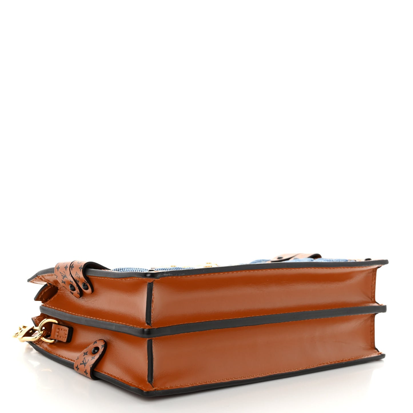 Denim Calfskin Malletage Trunk Clutch Light Blue