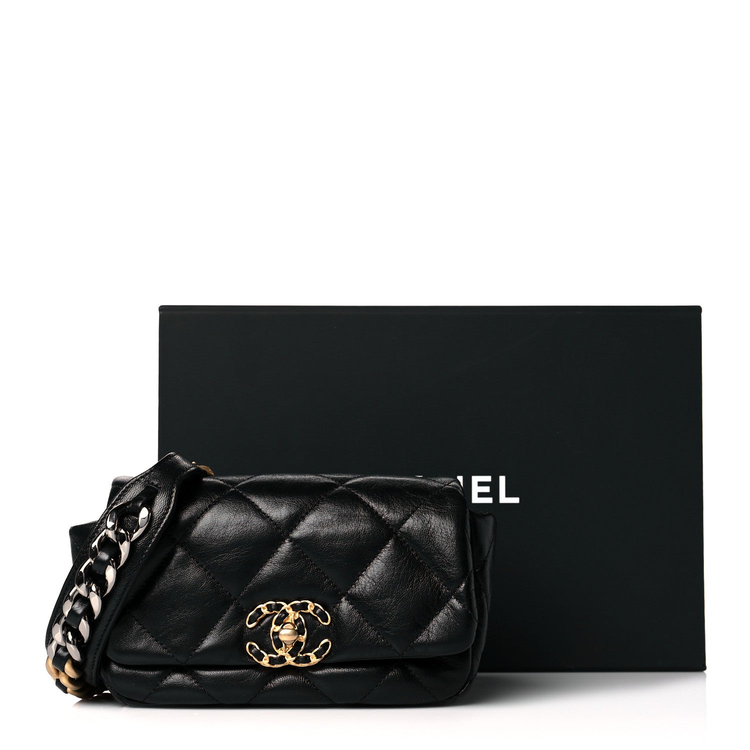 Chanel Goatskin Quilted Chanel 19 Waist Bag Black 12 of 12