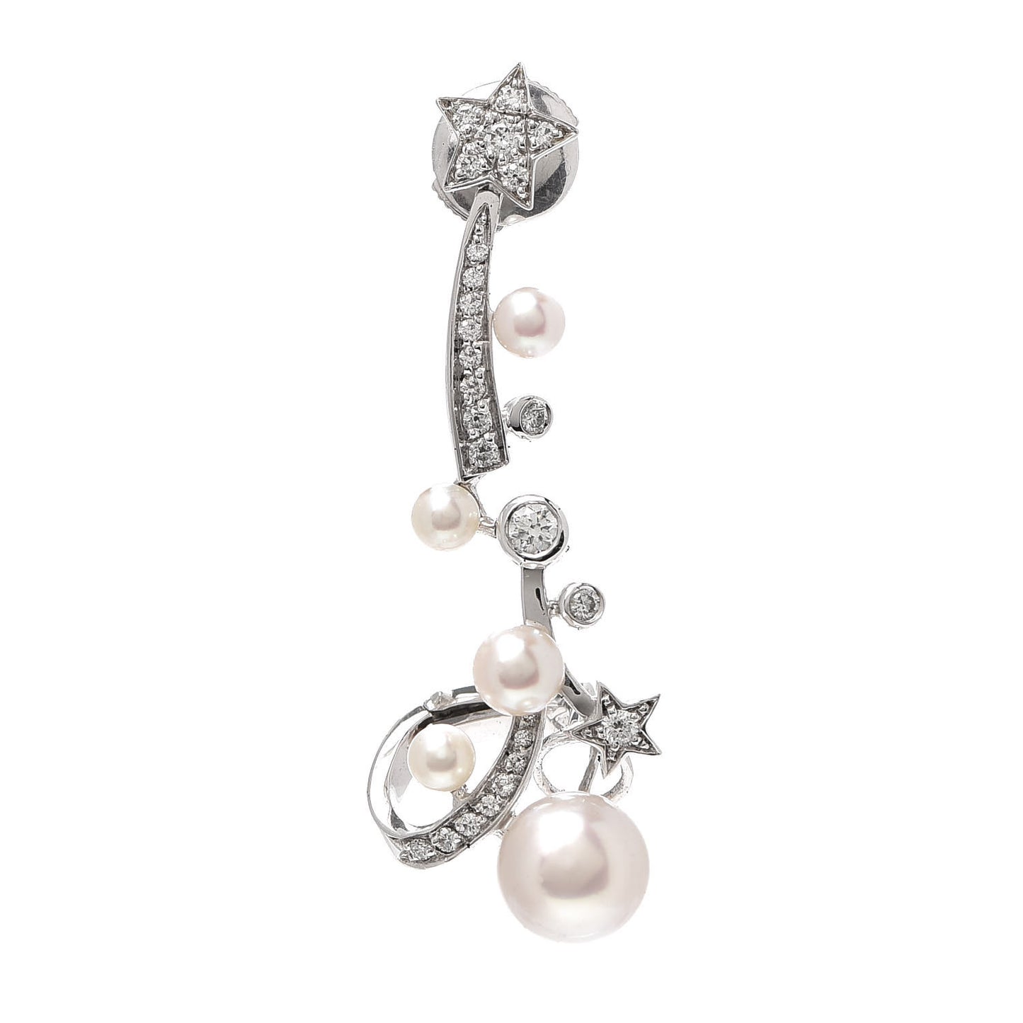 18K White Gold Diamond Pearl Comete Perlee Ear Cuff
