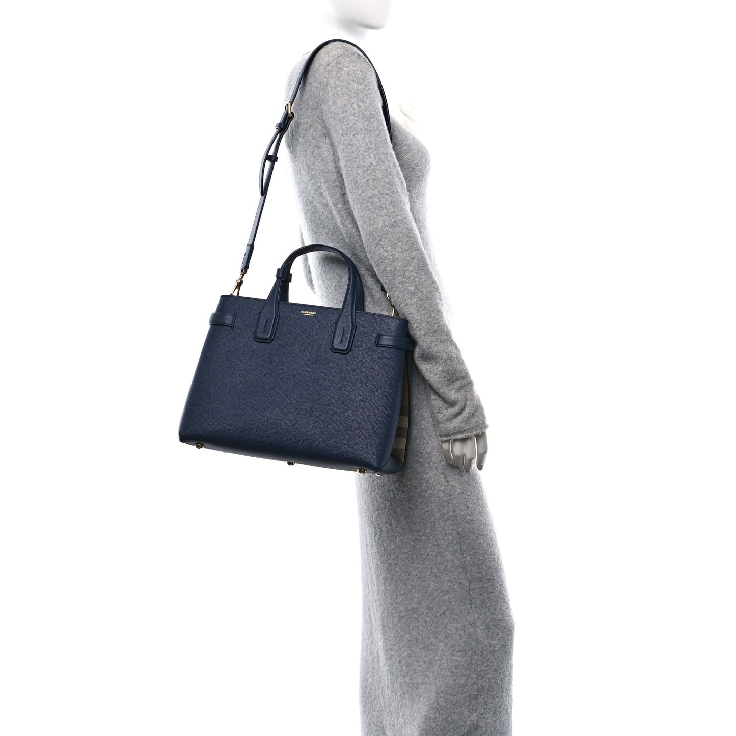 Derby Calfskin Vintage Check Medium Banner Tote Regency Blue