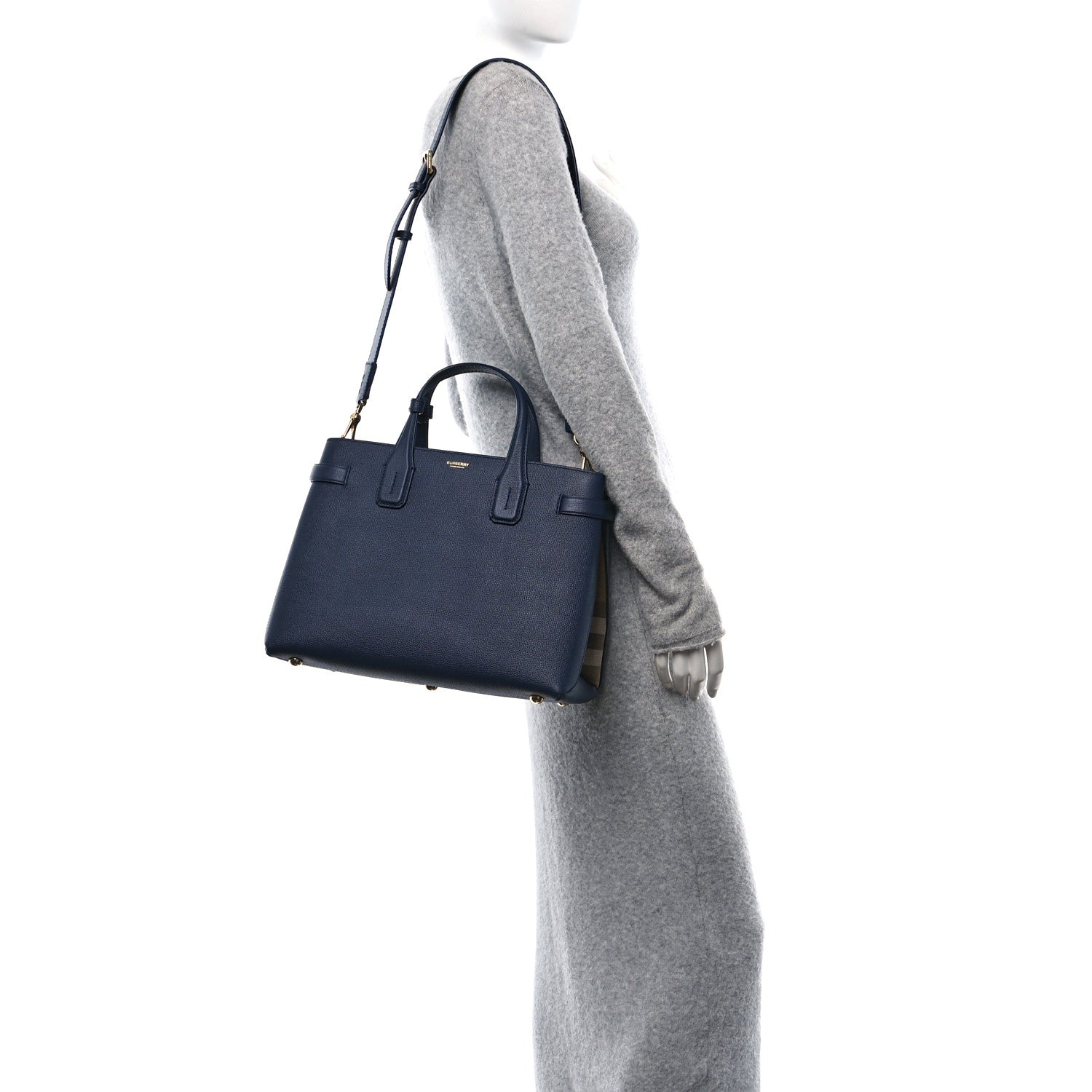 Burberry Derby Calfskin Vintage Check Medium Banner Tote Regency Blue 2 of 12
