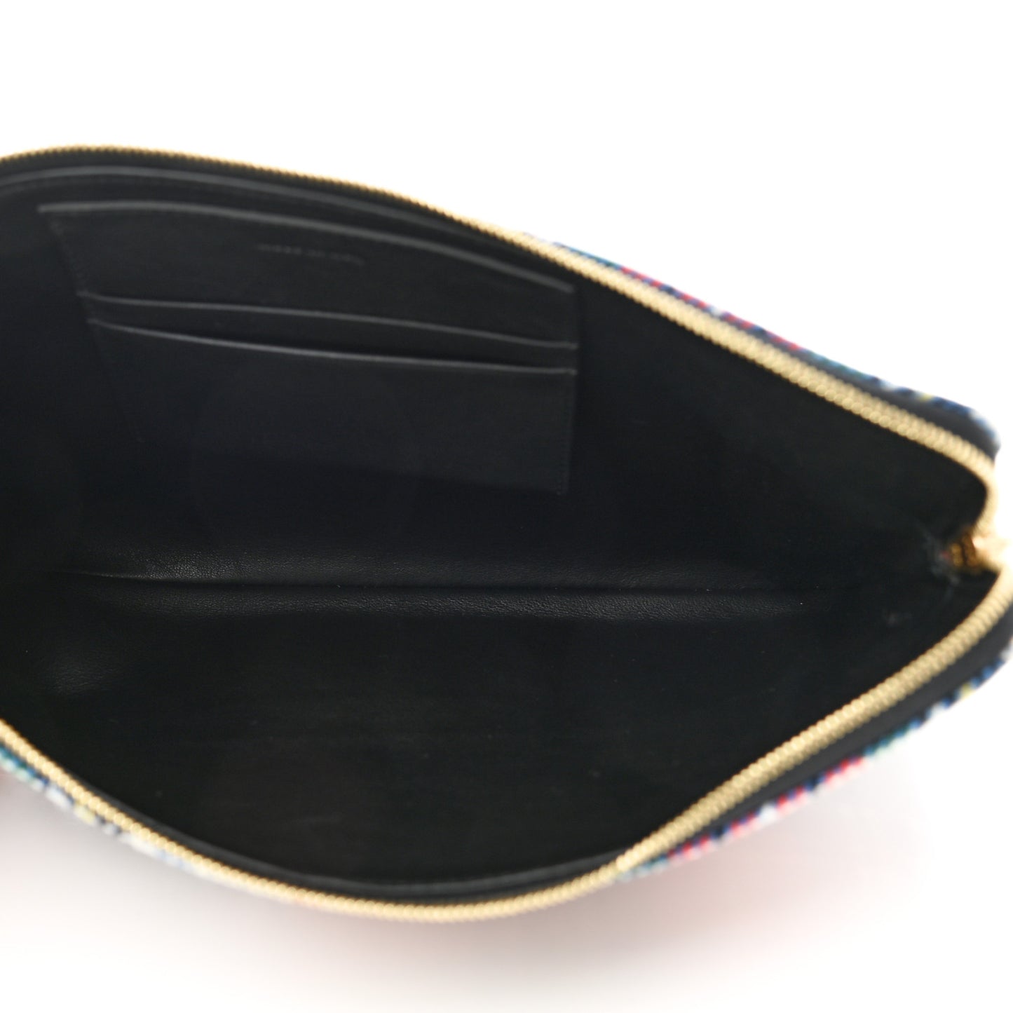 Calfskin Tartan Felt Plaid Clutch Black Multicolor