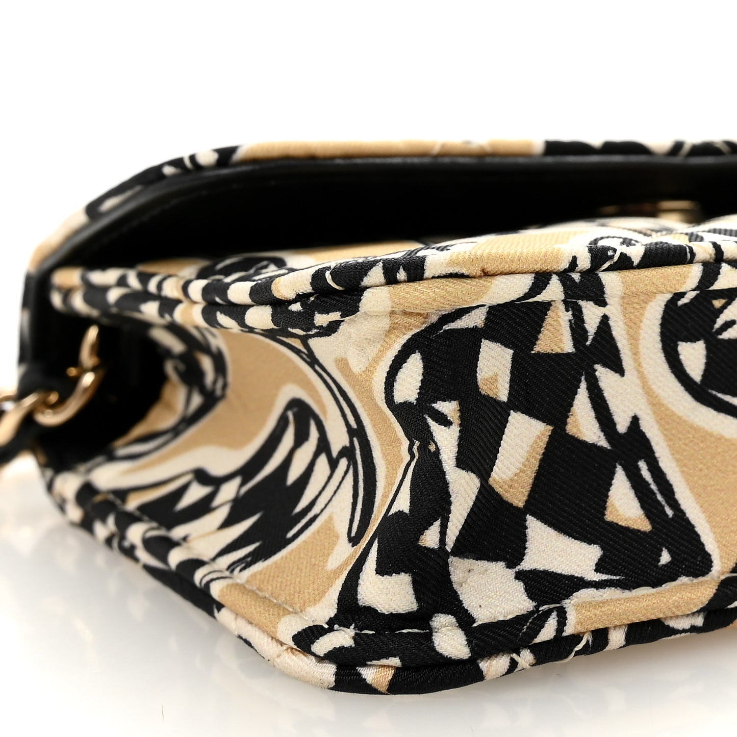 Canvas Check Flag Printed CC Clutch With Chain Beige Multicolor