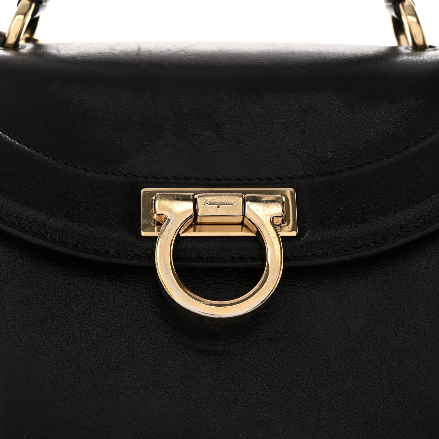 Salvatore Ferragamo Calfskin Sofia Rainbow Top Handle Bag Black 8 of 17
