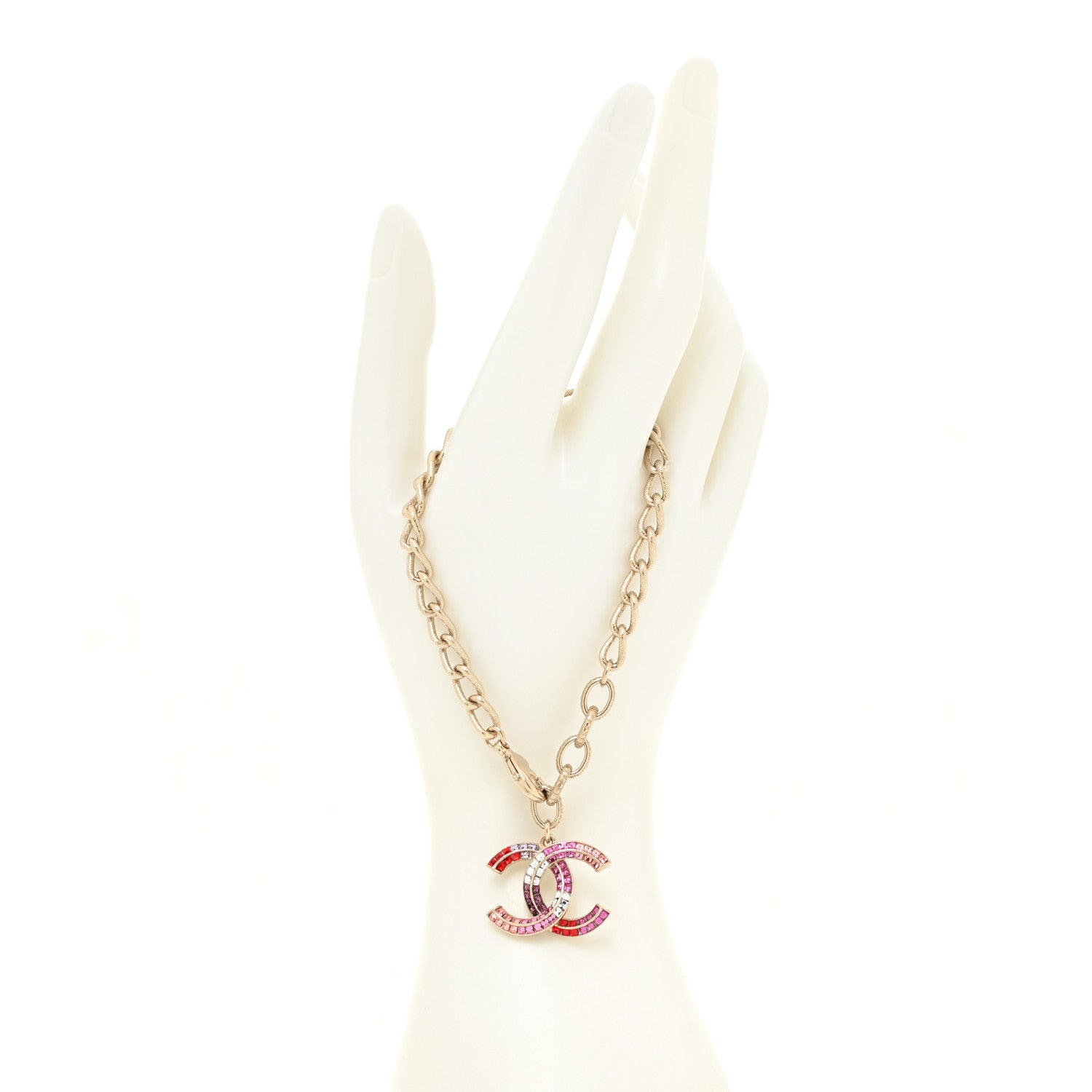 Chanel Baguette Crystal Chain CC Bracelet Pink Gold 2 of 6