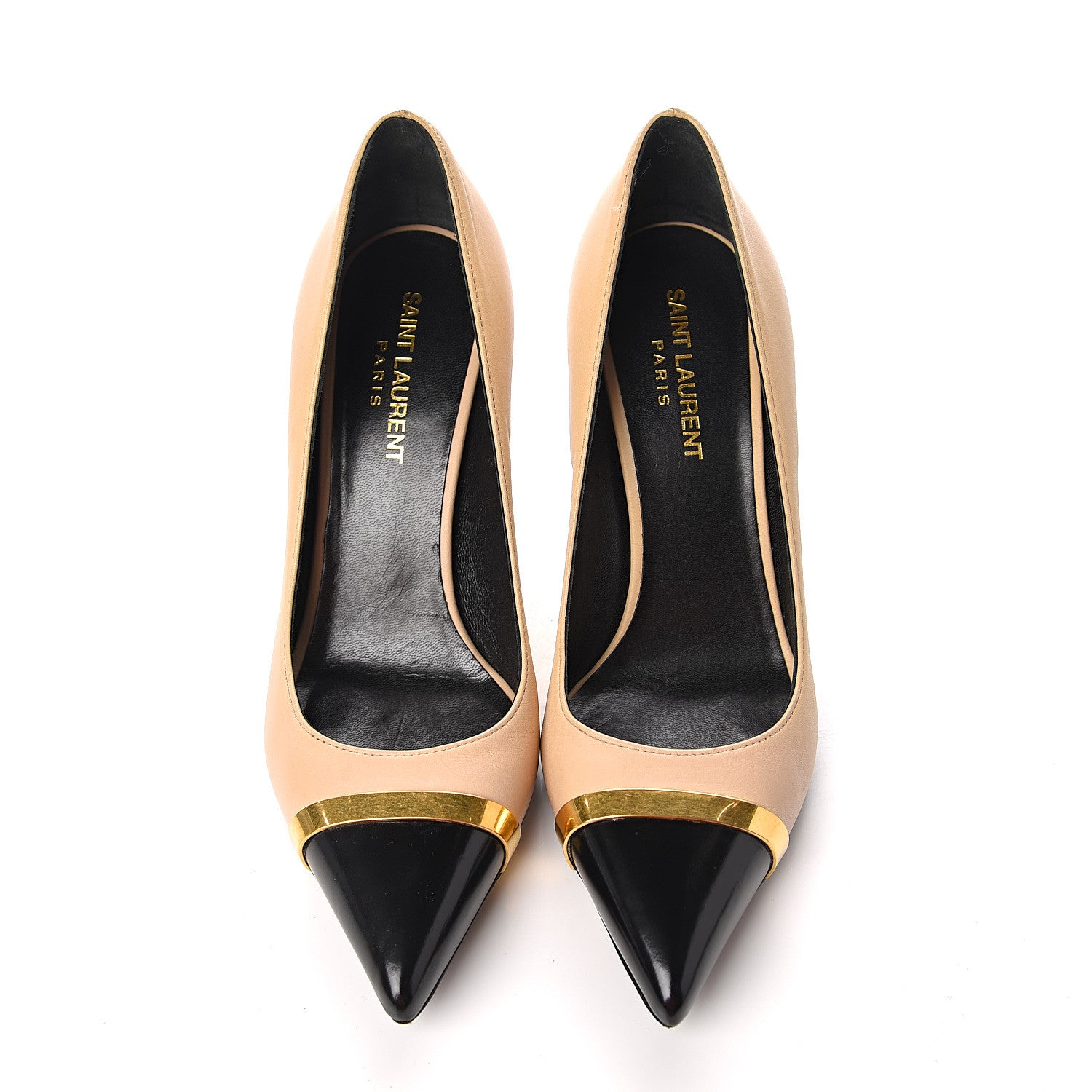 Saint Laurent Mat Glossy Nappa Cap Toe Paris 105 Pumps 37 Nude Powder Black 11 of 11