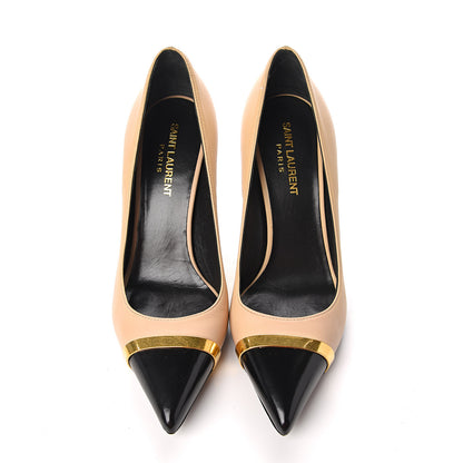 Saint Laurent Mat Glossy Nappa Cap Toe Paris 105 Pumps 37 Nude Powder Black 11 of 11