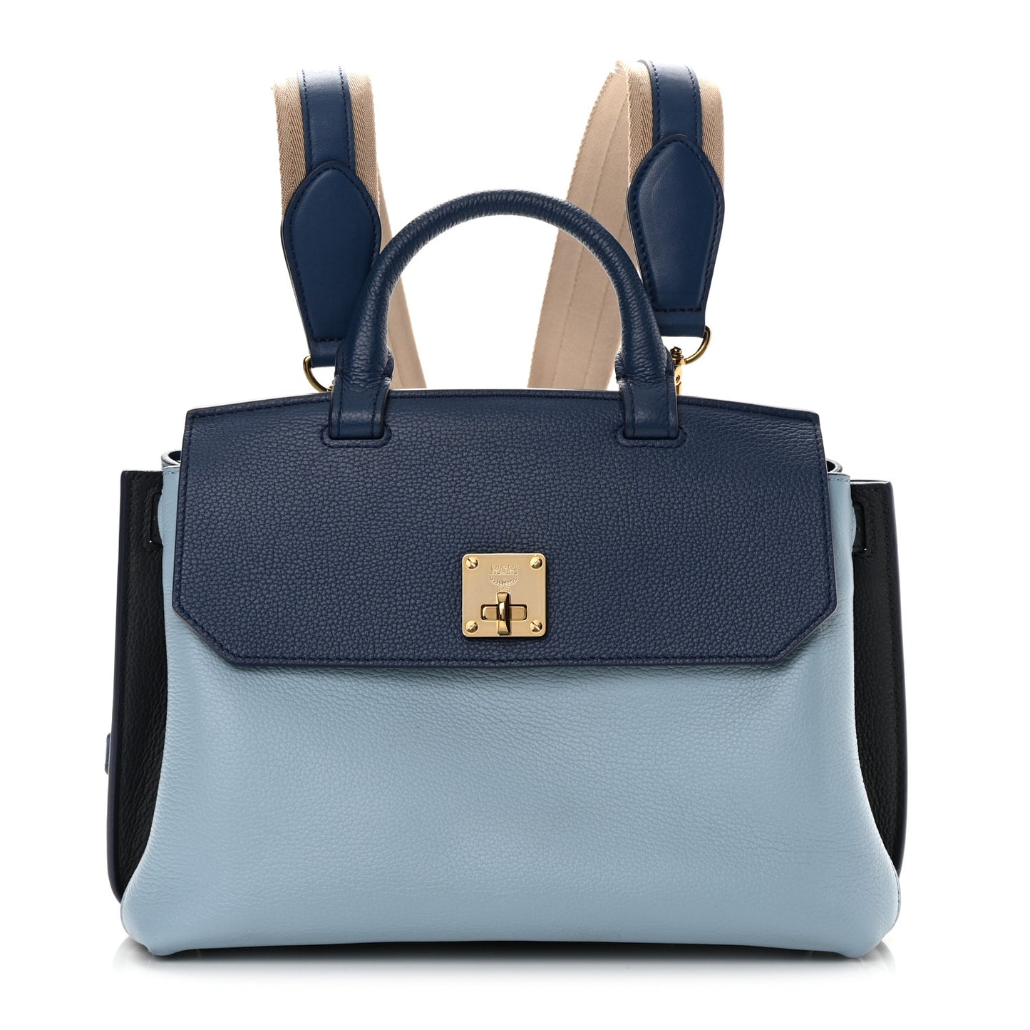 Grained Calfskin Large Milla Convertible Backpack Navy Multicolor