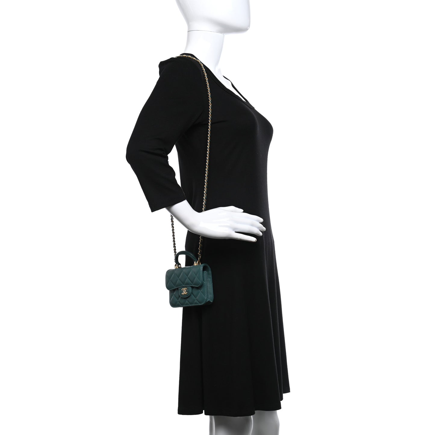 Lambskin Quilted Top Handle Flap Coin Purse With Chain Green