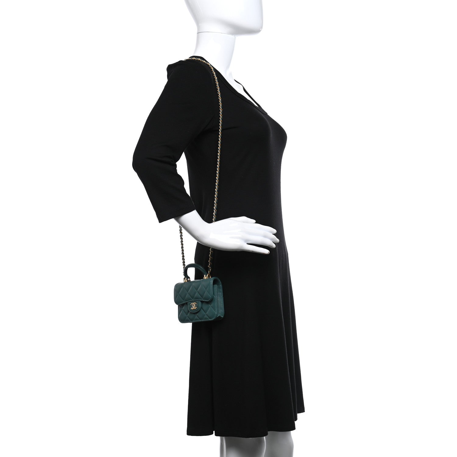 Chanel Lambskin Quilted Top Handle Flap Coin Purse With Chain Green 2 of 13