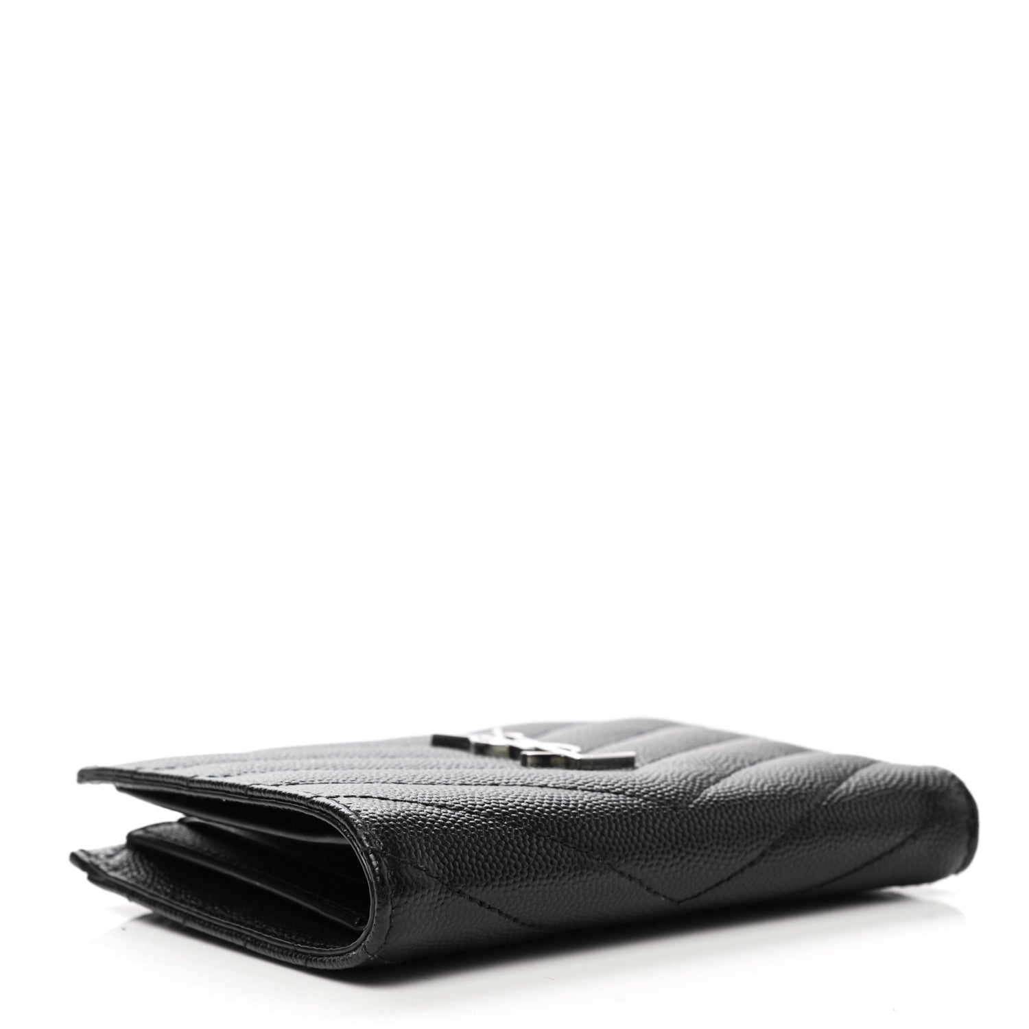 Saint Laurent Grain De Poudre Matelasse Chevron Monogram Zipped Two-Part Wallet Black 4 of 8