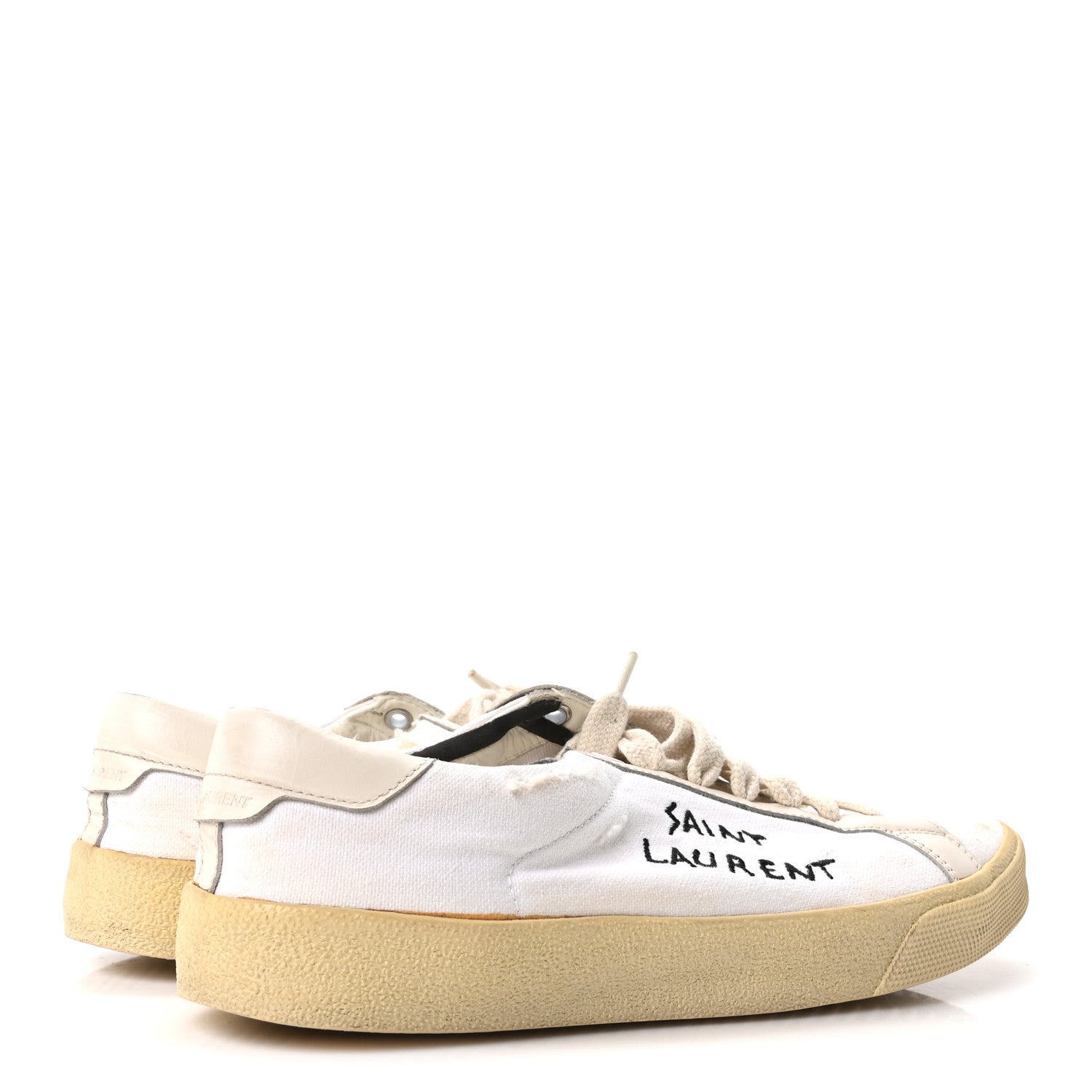 Saint Laurent Distressed Canvas Court Classic Sneakers 39 Panna 5 of 9