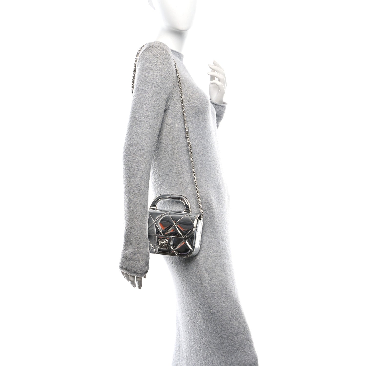 Chanel Mirror Calfskin Small Top Handle Clutch With Chain Silver 2 of 12