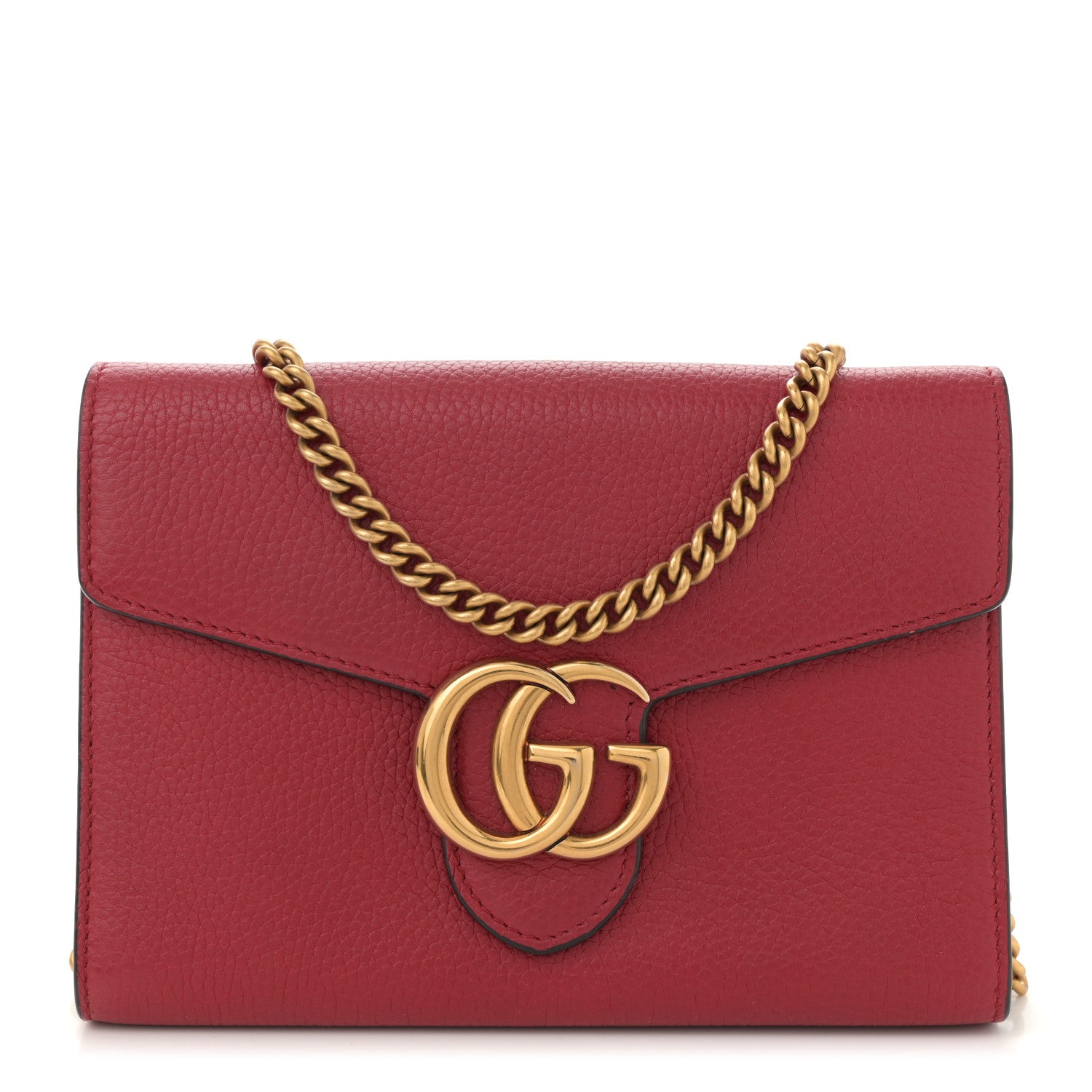 Gucci Calfskin GG Marmont Chain Wallet Vulcanic Red 1 of 12