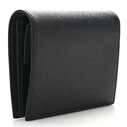 Prada Saffiano Small Triangle Bi-Fold Wallet Black 3 of 7