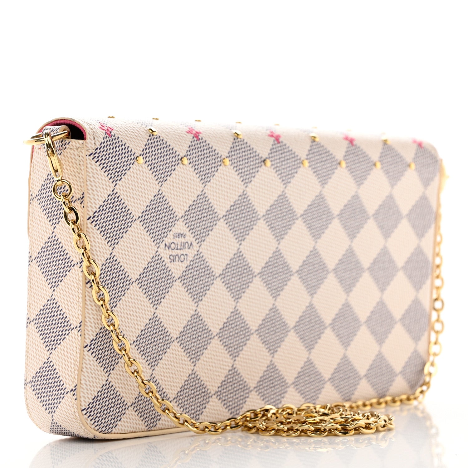 Louis Vuitton Damier Azur Studded Pochette Felicie Chain Wallet Fuchsia 3 of 11
