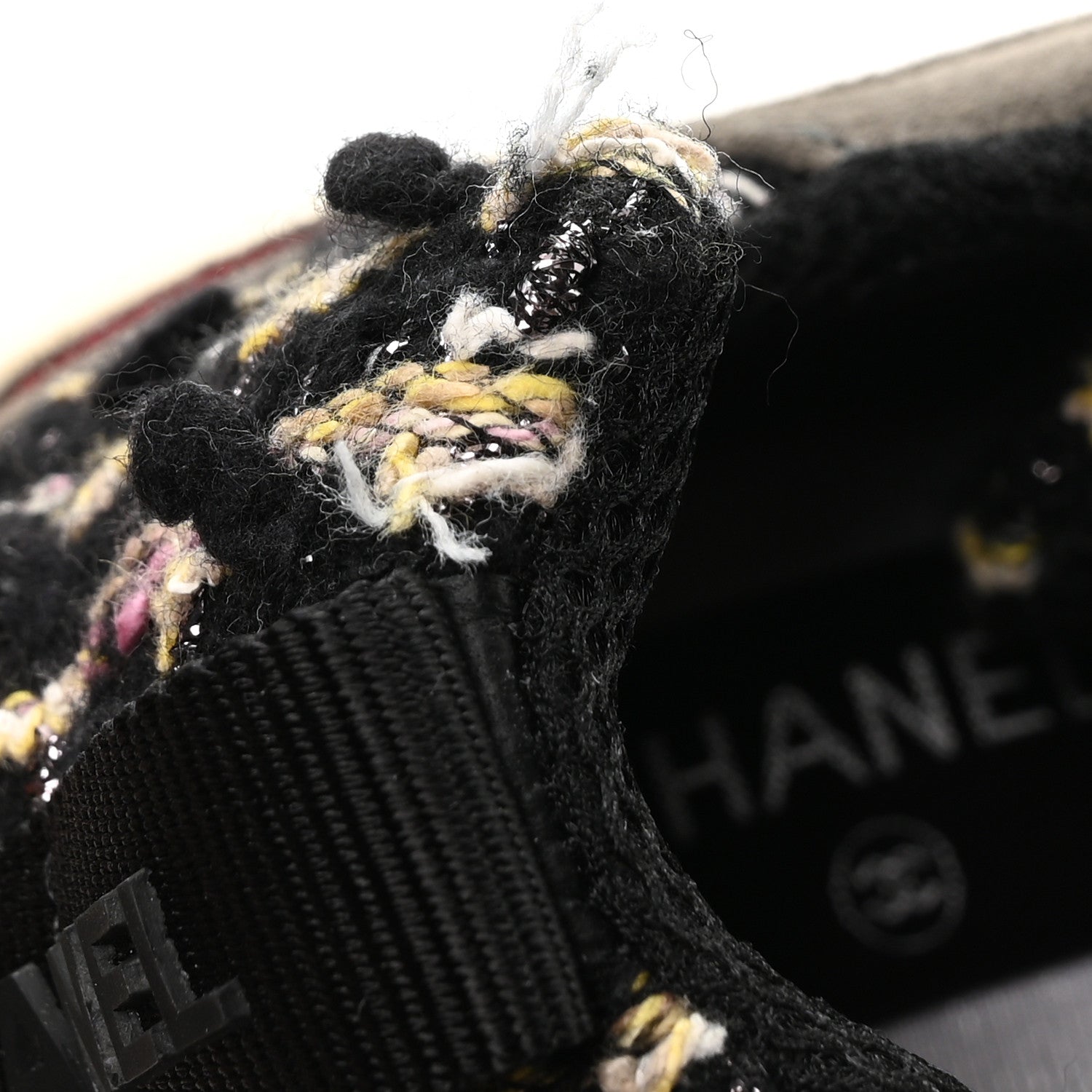 Chanel Tweed Suede Calfskin Grained Calfskin Womens CC Sneakers 40