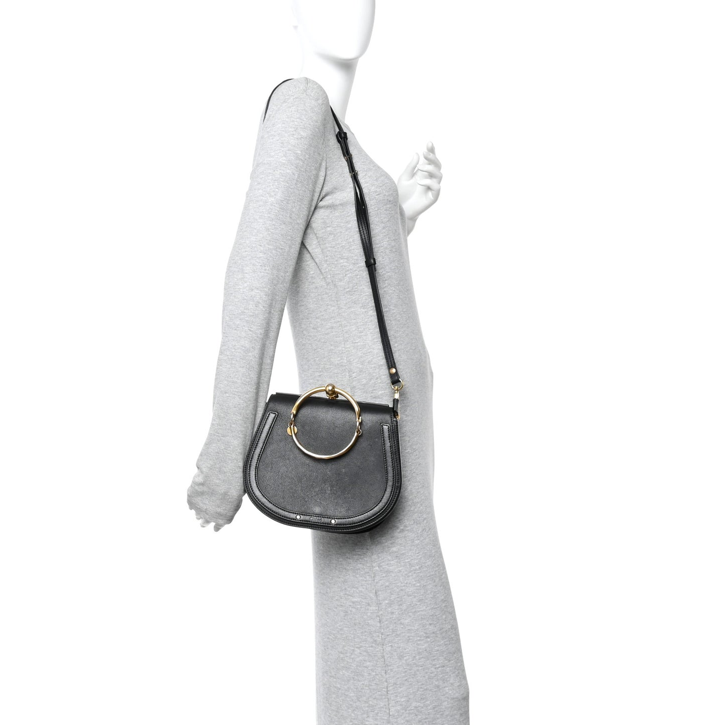 Calfskin Suede Medium Nile Bracelet Bag Black