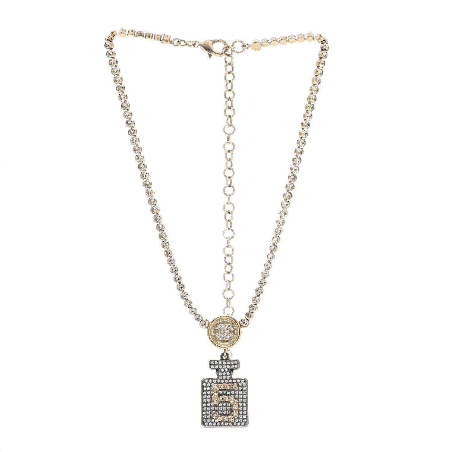 Chanel Crystal CC Perfume Bottle Necklace Gold 3 of 5