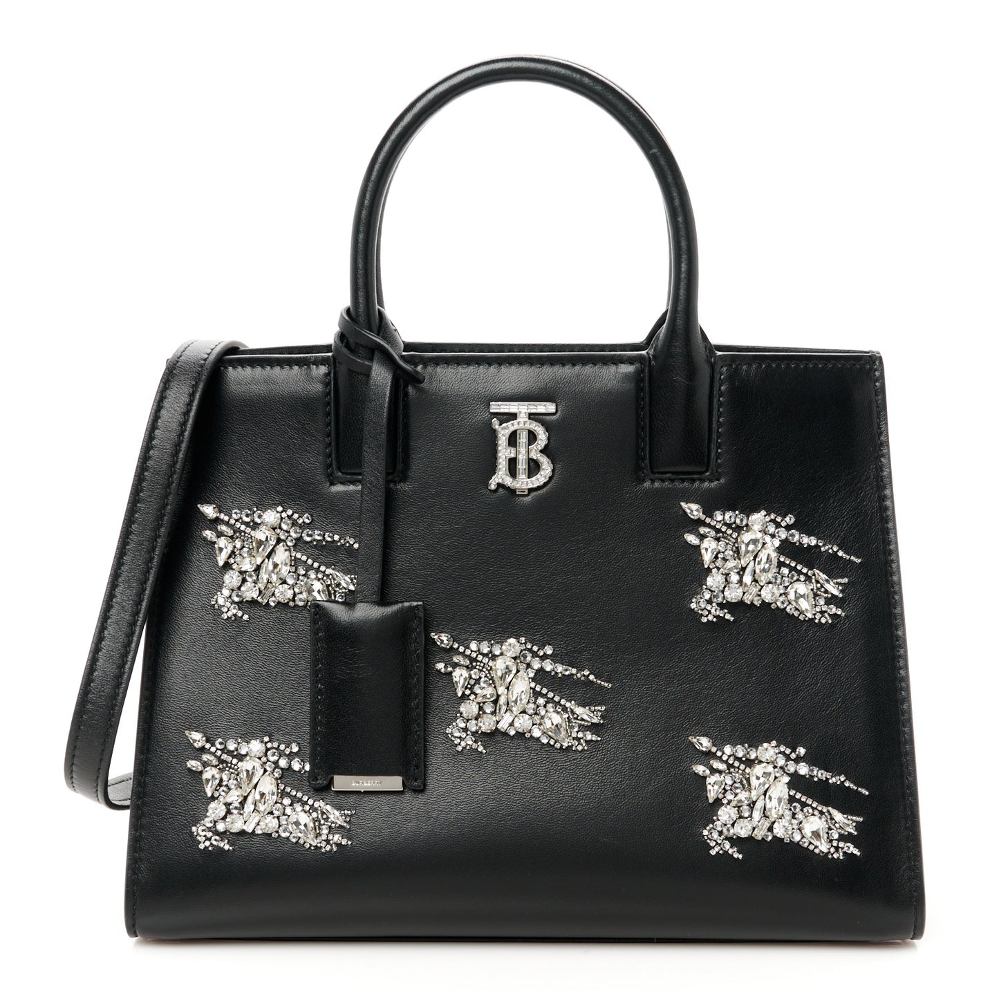 Calfskin Crystal Equestrian Knight Small Frances Tote Black