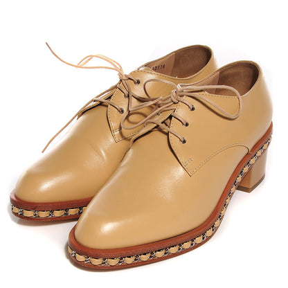 Chanel Calfskin Chain Lace Up Oxfords 38.5 Beige Clair 3 of 15