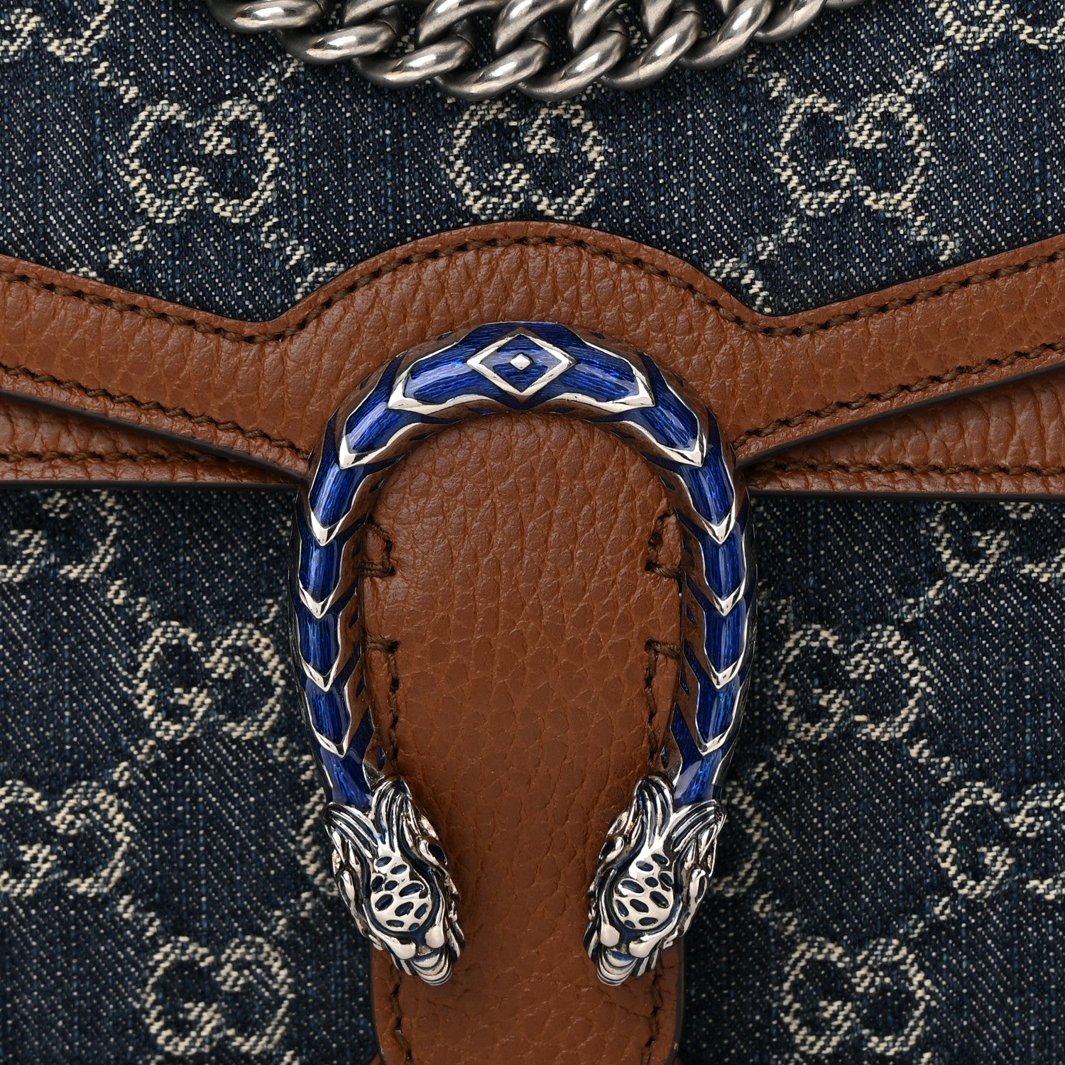 Gucci New Denim GG Monogram Dollar Calfskin Enamel Mini Dionysus Shoulder Bag Blue Tea Cuir Epilog Electric Blue 8 of 18