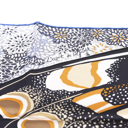 Hermes Silk L'Esprit De La Foret Scarf 90 Black Ocre Bleu Lavande 4 of 4