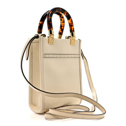 Fendi Vitello King Plexiglass Logo Embossed Mini Fendi Sunshine Shopper Tote White Ice 3 of 13