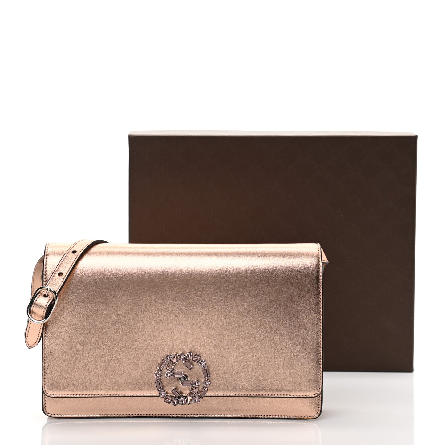 Metallic Nappa Crystal GG Broadway Shoulder Bag Pink