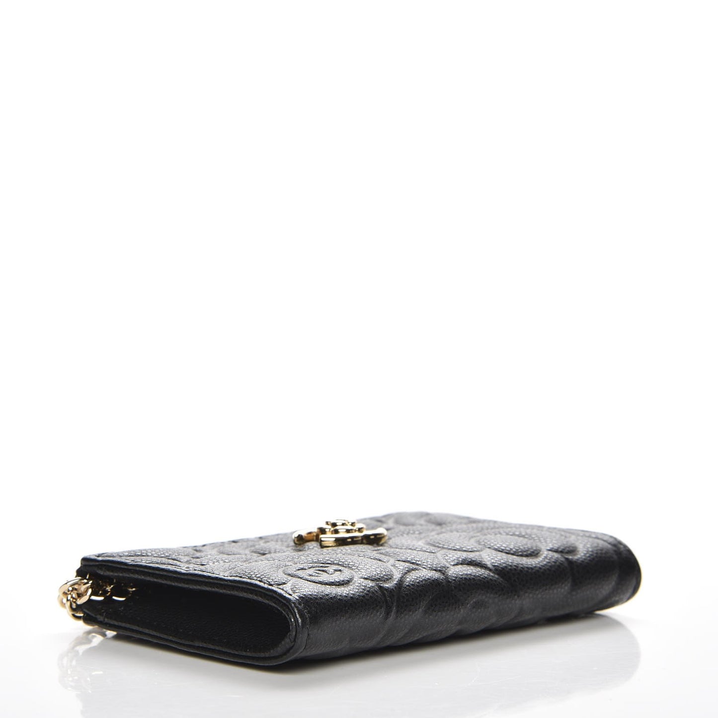 Caviar Camellia Embossed Key Holder Case Black