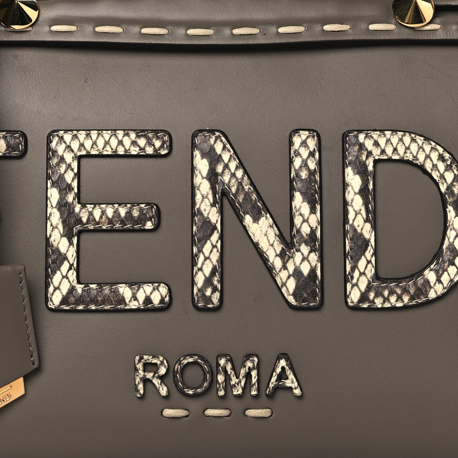 Fendi Vitello King Elaphe Python Print Logo Medium By The Way Boston Bag Tartufo Daisy Roccia 7 of 10