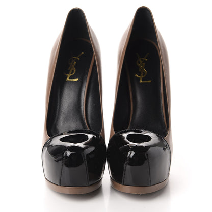 Saint Laurent Calfskin Vitello Vernice Tribtoo 105 Pumps 38 Nude Black 2 of 11