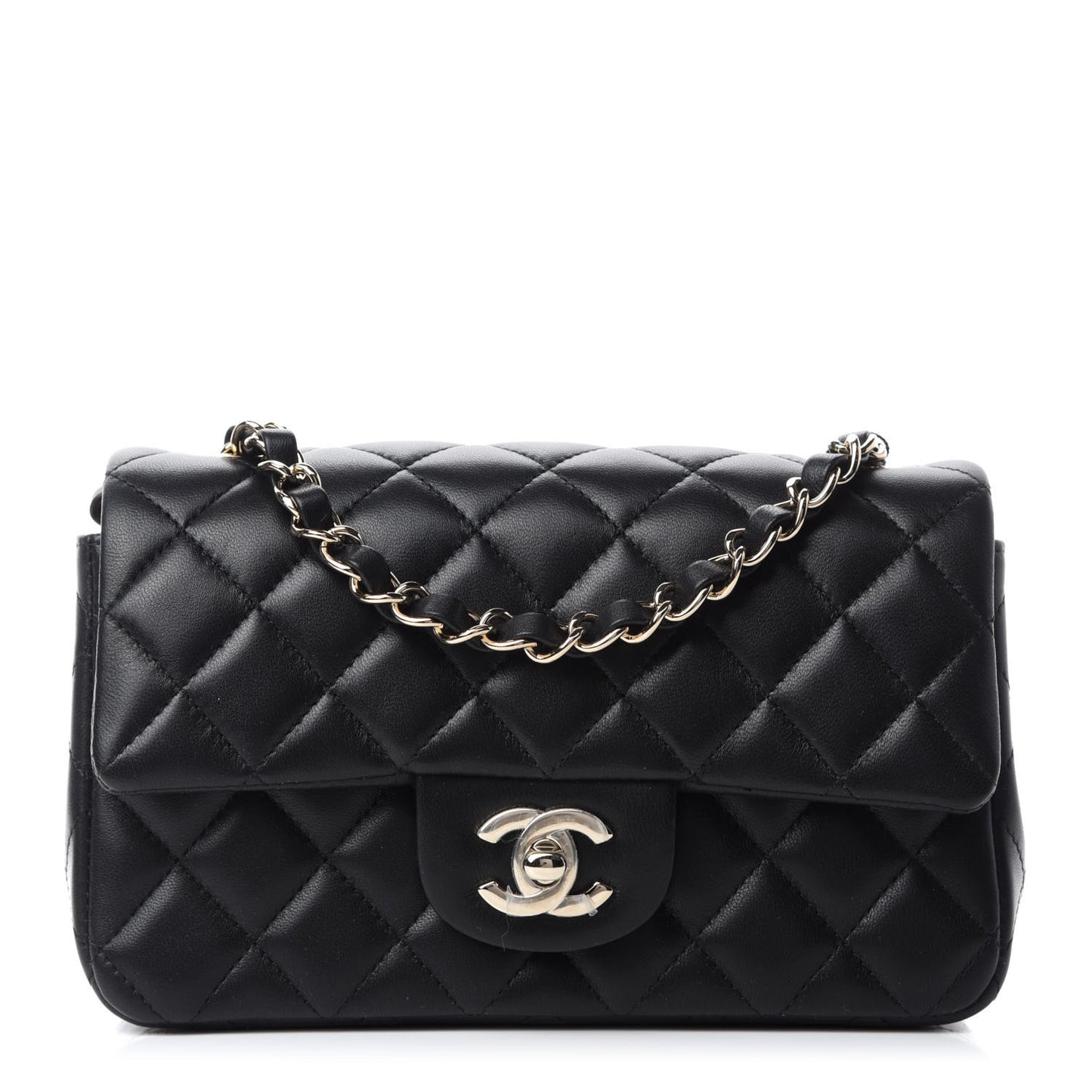 Lambskin Quilted Mini Rectangular Flap Black