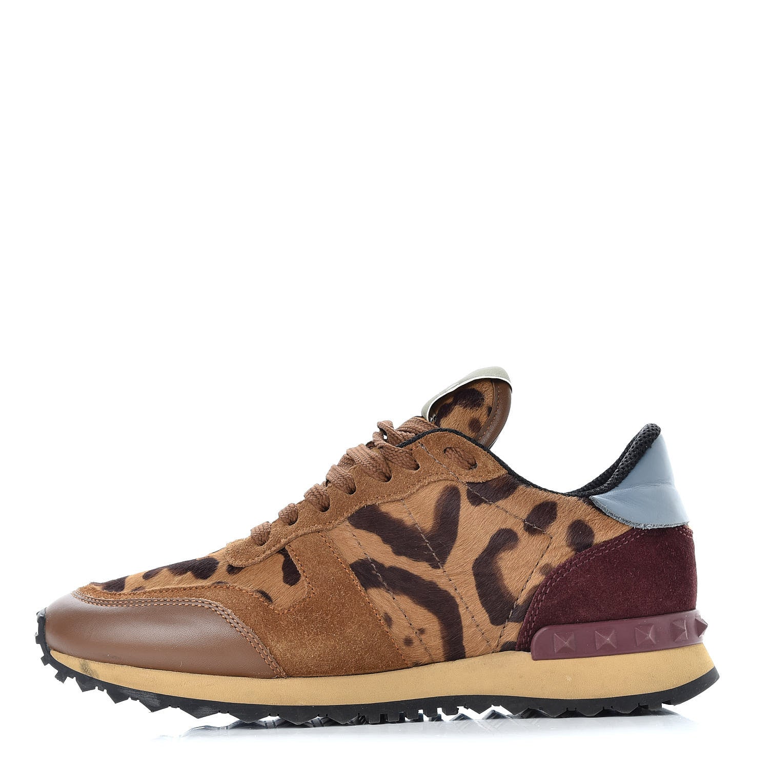 Valentino Garavani Calf Hair Suede Leopard Print Womens Rockrunner Sneakers 36.5 Multicolor 1 of 9