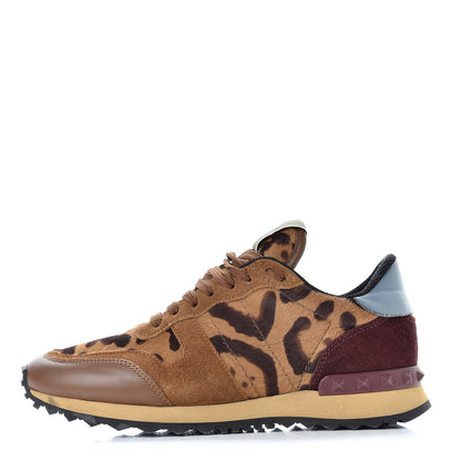 Valentino Garavani Calf Hair Suede Leopard Print Womens Rockrunner Sneakers 36.5 Multicolor 1 of 9