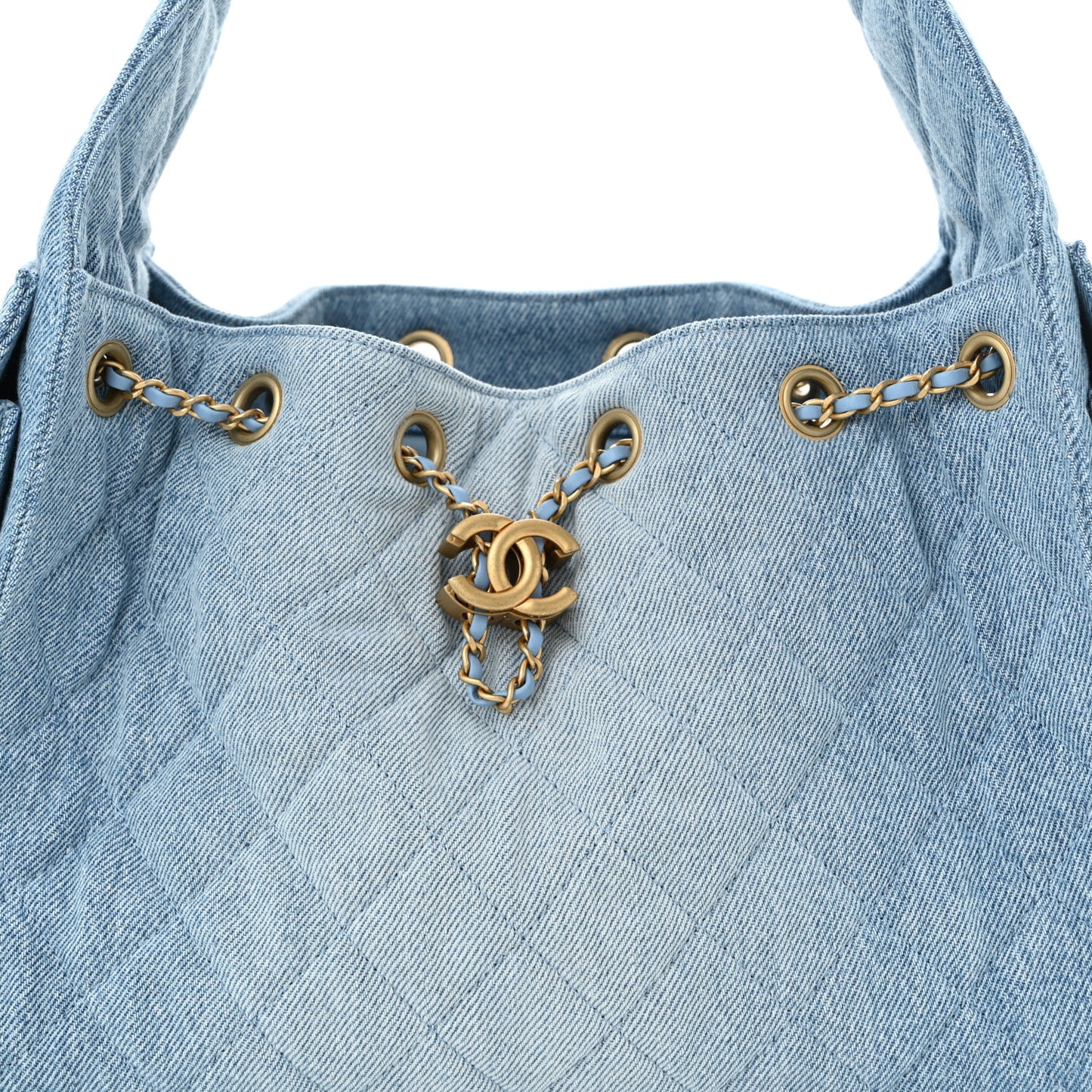 Washed Denim Quilted Small Chanel 25 Handbag Blue
