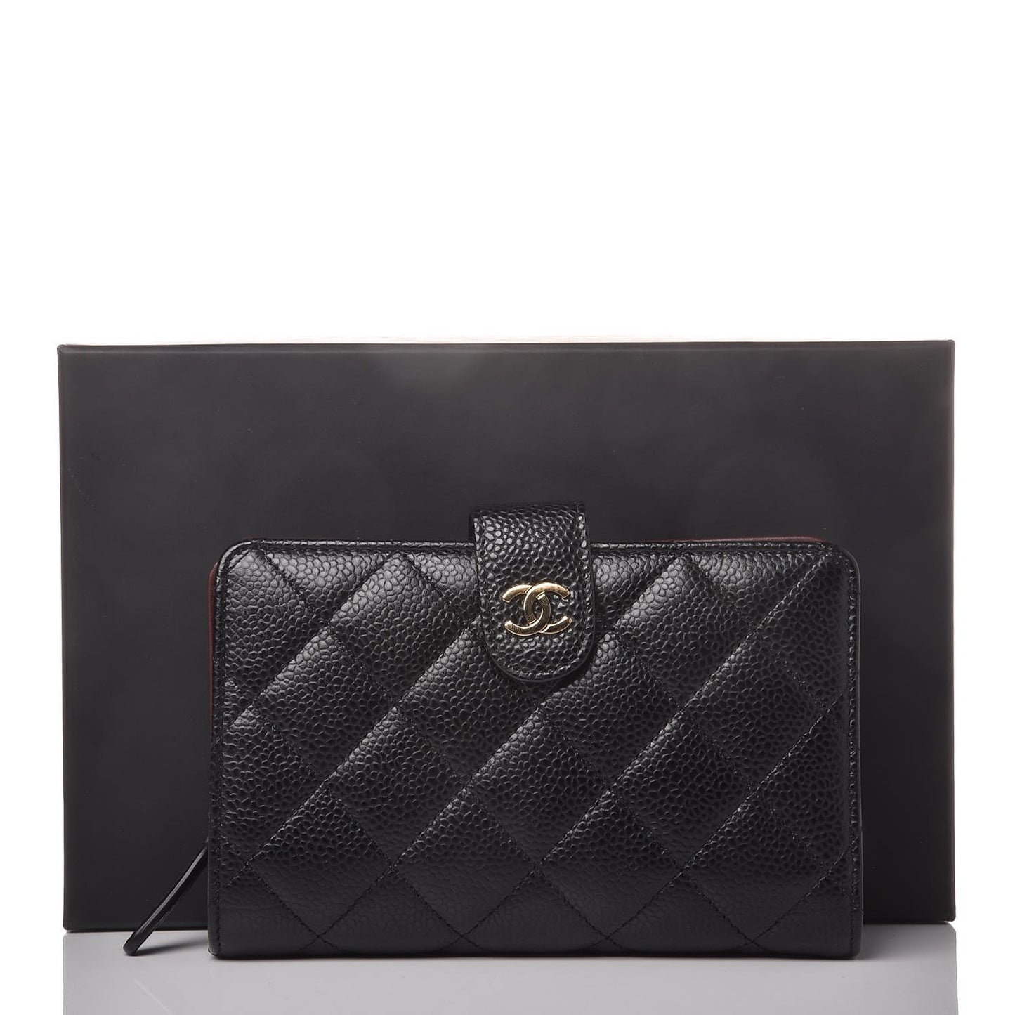 Caviar Quilted Zipped Pocket Wallet Black
