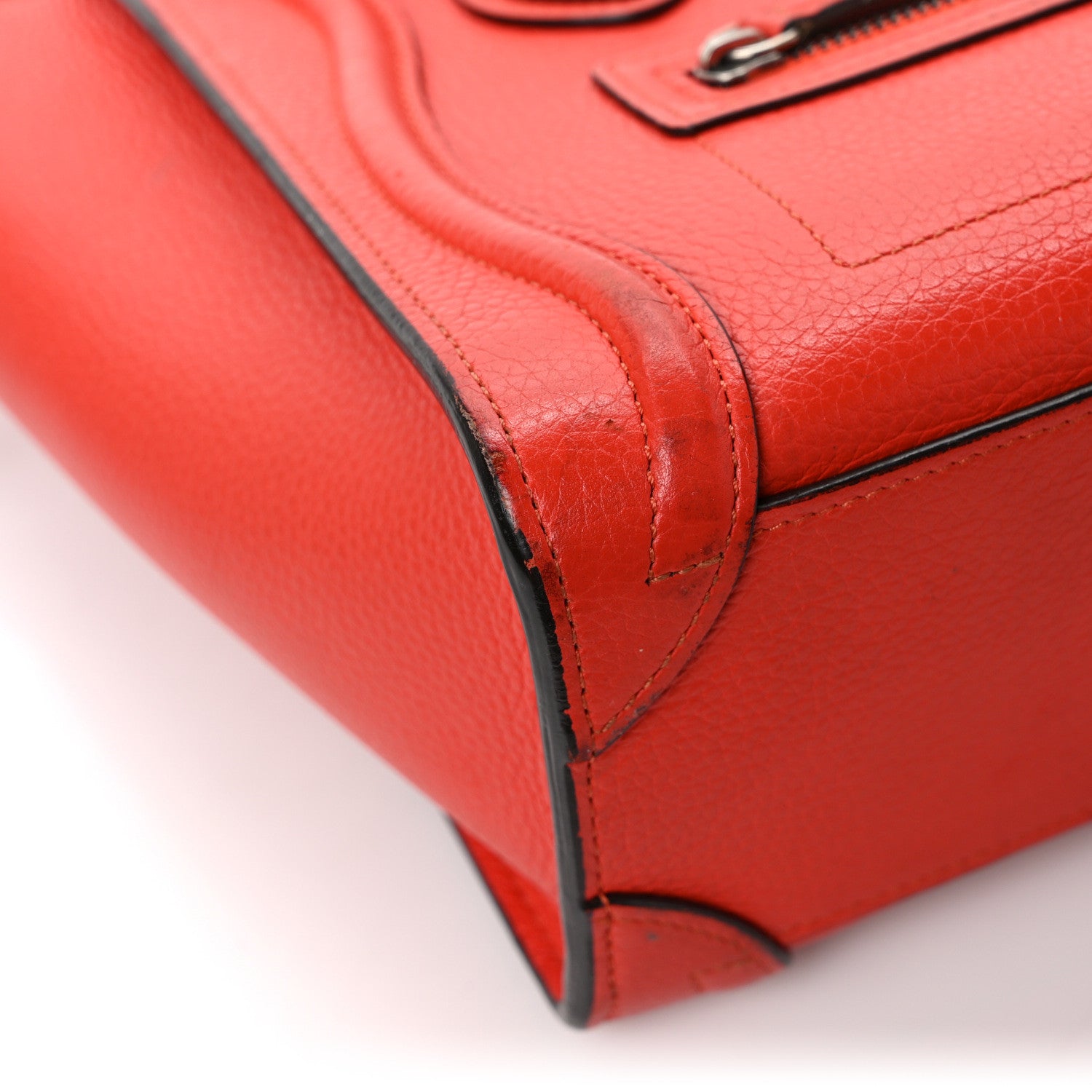 Celine Drummed Calfskin Nano Luggage Vermillion 9 of 17