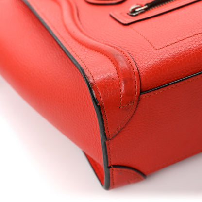 Celine Drummed Calfskin Nano Luggage Vermillion 9 of 17