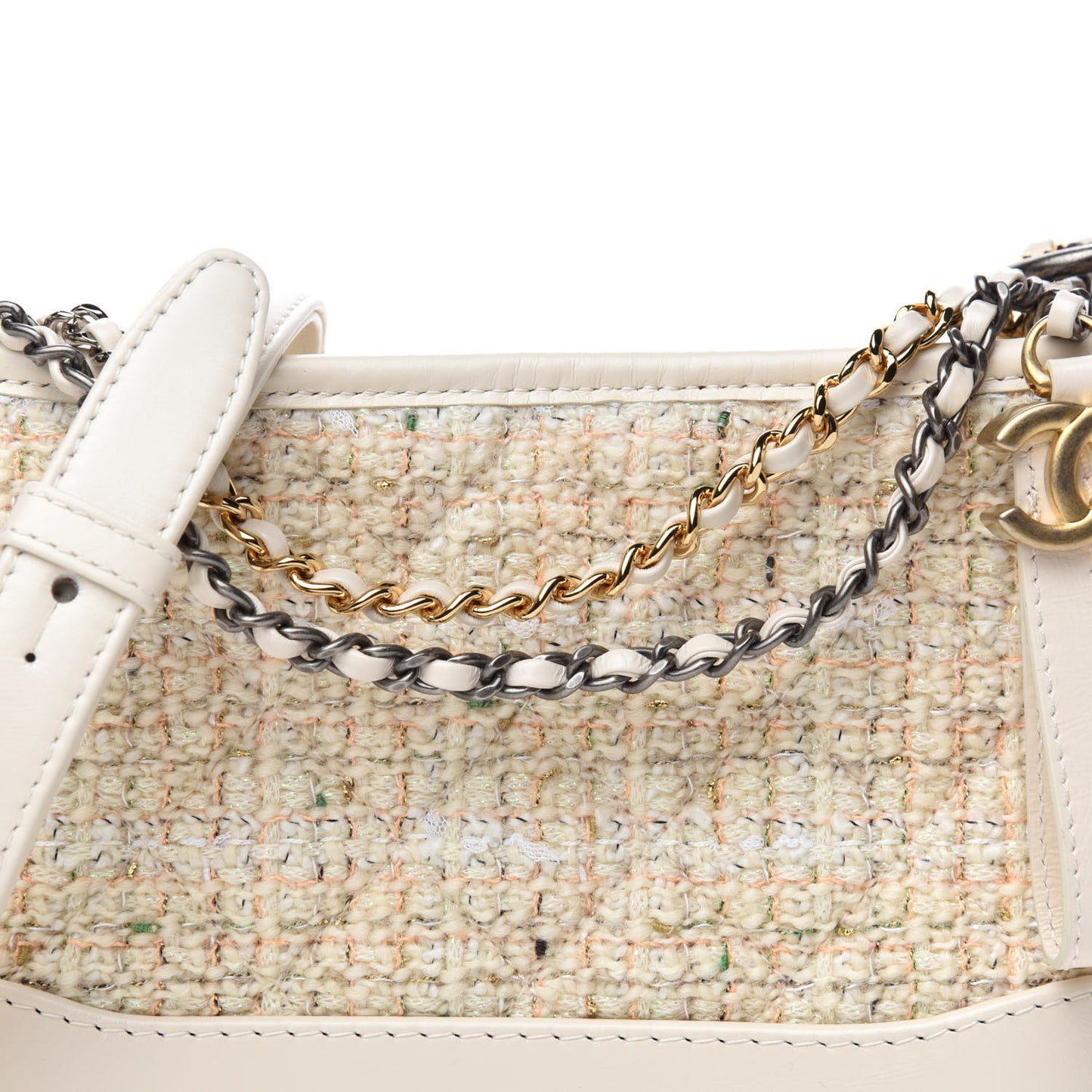 Tweed Calfskin Quilted Small Gabrielle Hobo Beige Ivory
