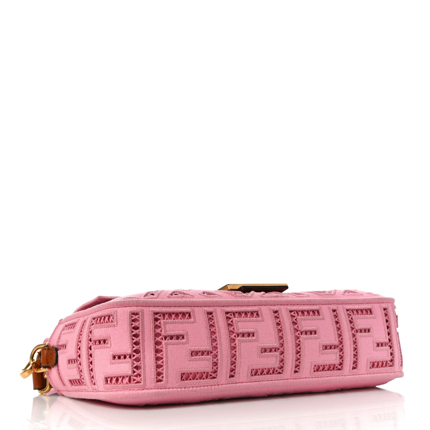 Canvas Cuoio Agata FF Ajour Embroidered Baguette Ciclamino Cuoio