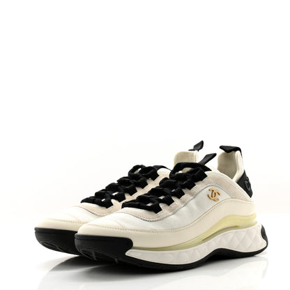 Chanel Velvet Calfskin Mixed Fibers CC Sneakers 38.5 Ivory Black 3 of 13