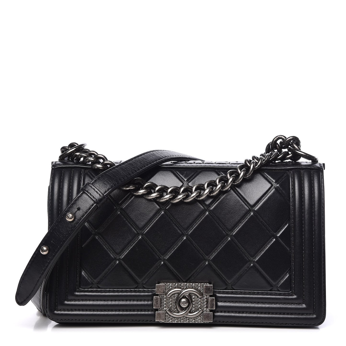 Calfskin Embossed Medium Paris Salzburg Boy Flap Black
