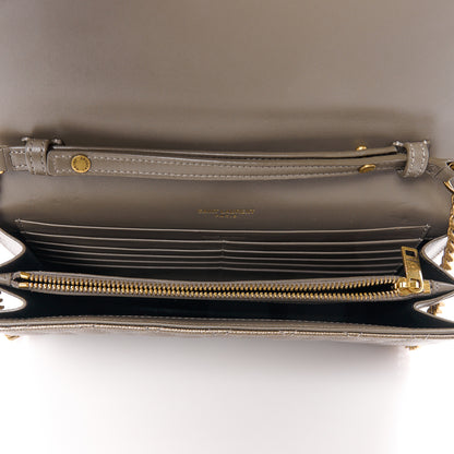 Saint Laurent Metallic Grain De Poudre Mixed Matelasse Triquilt Monogram Chain Wallet Piombo 5 of 9
