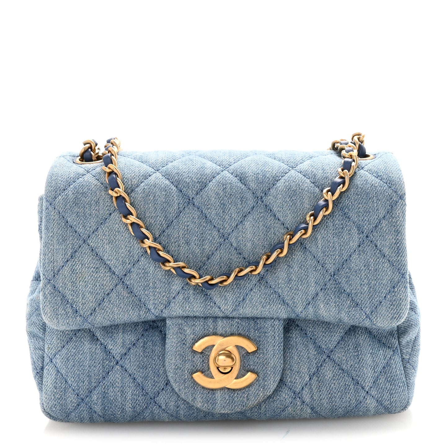 Denim Quilted Mini Pearl Crush Flap Blue