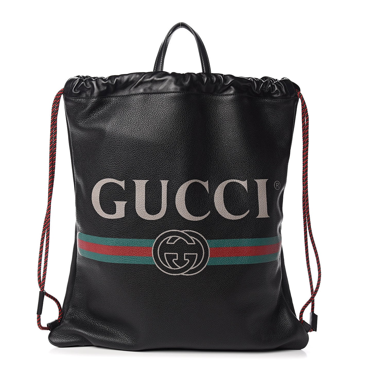 Calfskin Logo Drawstring Backpack Black