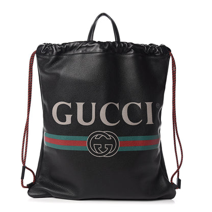 Gucci Calfskin Logo Drawstring Backpack Black 3 of 11