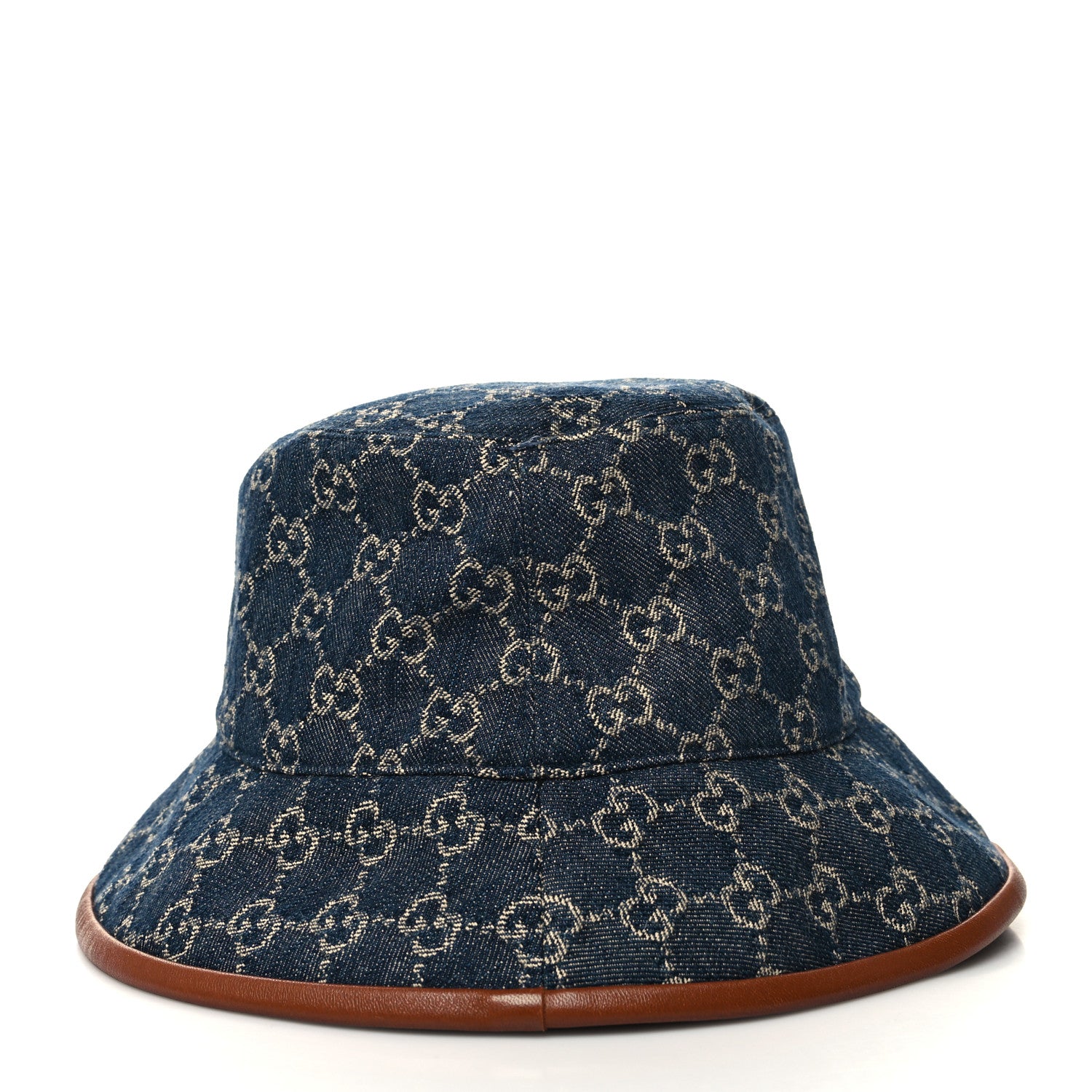 Gucci Washed Jacquard Denim Nappa GG Monogram Oscar Bucket Hat XL Denim Cuir 2 of 7