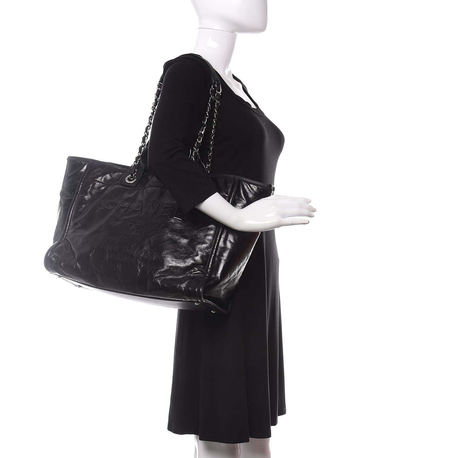 Chanel Glazed Calfskin Medium Deauville Tote Black 2 of 10